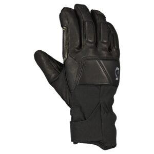 Guante de esquí SCOTT Explorair Premium GTX en color negro, vista completa, con panel acolchado sobre nudillos, palma reforzada y cierre con velcro.