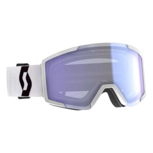 Máscara Scott Factor Pro Light Sensitive Mineral White-Black vista diagonal con lente AMP LS Blue Chrome S2-4