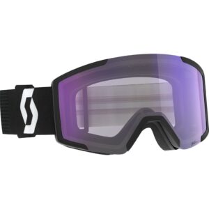 Máscara Scott Shield LS Mineral Black-White vista diagonal con lente Light Sensitive Blue Chrome S2-4