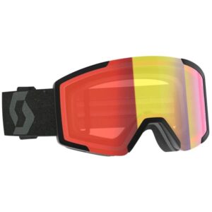 Máscara Scott Shield Mineral Black vista diagonal con lente Light Sensitive Red Chrome S1-3