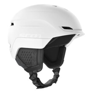Vista lateral del casco SCOTT Chase 2 Plus White mostrando el perfil aerodinámico y el logotipo SCOTT.