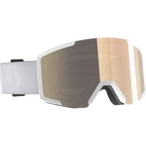 Máscara Scott Shield LS Mineral White vista diagonal con lente Light Sensitive Bronze Chrome S1-3