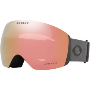 Vista diagonal de la máscara Oakley Flight Deck L Forged Iron / Prizm Rose Gold mostrando el marco Forged Iron y la lente Prizm™ Rose Gold.