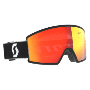 Máscara Scott Ambit Light Sensitive Black-White vista diagonal con lente LS Red Chrome