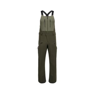 Vista frontal del peto de esquí Black Diamond Recon Stretch en color tundra dark / moss, mostrando su diseño completo y bolsillos con cremallera.