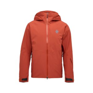 Vista frontal de la chaqueta de esquí Black Diamond Recon Insulated en color burnt sienna, mostrando su diseño cálido y bolsillos con cremallera impermeable