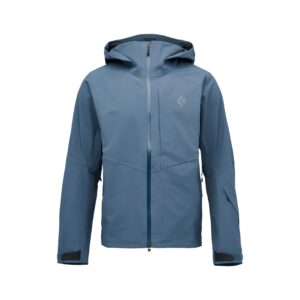 Vista frontal de la chaqueta de esquí Black Diamond Recon Stretch en color midnight blue, mostrando su corte técnico y bolsillos con cremallera.