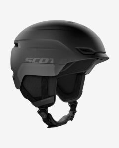 Vista lateral del casco SCOTT Chase 2 Plus negro, mostrando su diseño aerodinámico y sistema de ventilación ajustable.
