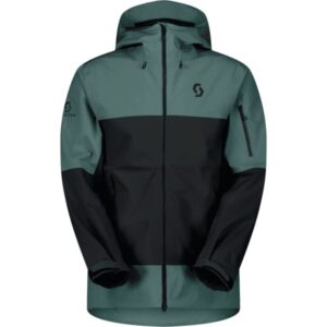 Vista frontal de la chaqueta Scott Explorair 3 Layer Frozen Blue / Black mostrando su diseño técnico bicolor