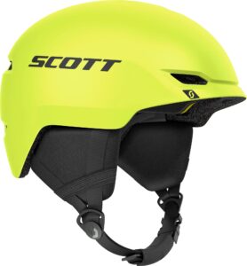 Vista lateral del casco SCOTT Keeper 2 Plus Neon Yellow con perfil aerodinámico y logotipo SCOTT.