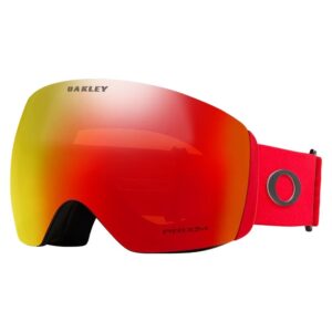 Vista diagonal de la máscara Oakley Flight Deck L Redline / Prizm Torch mostrando el marco rojo y la lente Prizm™ Torch Iridium.