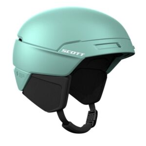 Vista lateral del casco SCOTT Flow Plus Pro MIPS Frost Blue con detalle del sistema MIPS® Air y perfil ergonómico.