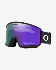 Vista frontal de la Oakley Target Line L en color Matte Black con lente Violet Iridium.