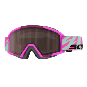 Mascara de esquí para niños Scott Shield Pro Junior Neon Pink-mint green con lente silver chrome